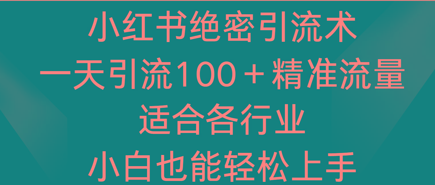 小红书绝密引流术，一天引流100＋精准流量，适合各个行业，小白也能轻松上手-易创云