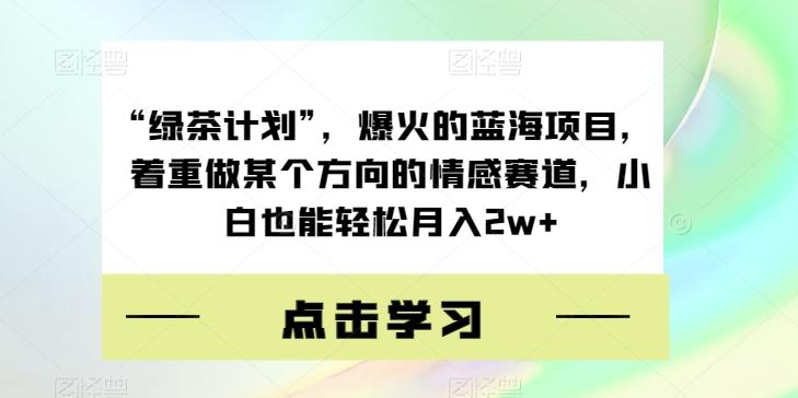 “绿茶计划”，爆火的蓝海项目，着重做某个方向的情感赛道，小白也能轻松月入2w+【揭秘】-易创云