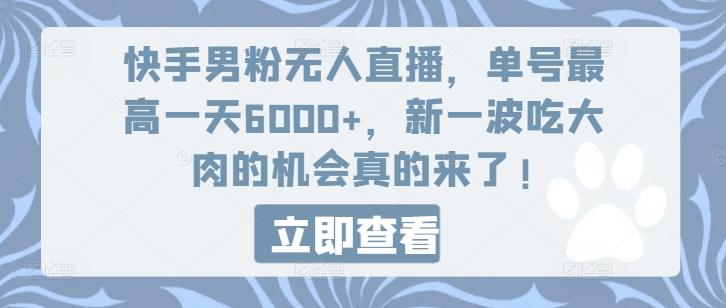 快手男粉无人直播，单号最高一天6000+，新一波吃大肉的机会真的来了-易创云