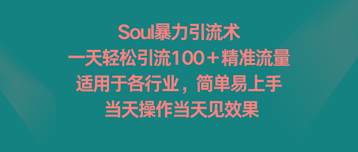 Soul暴力引流术，一天轻松引流100＋精准流量，适用于各行业，简单易上手！-易创云