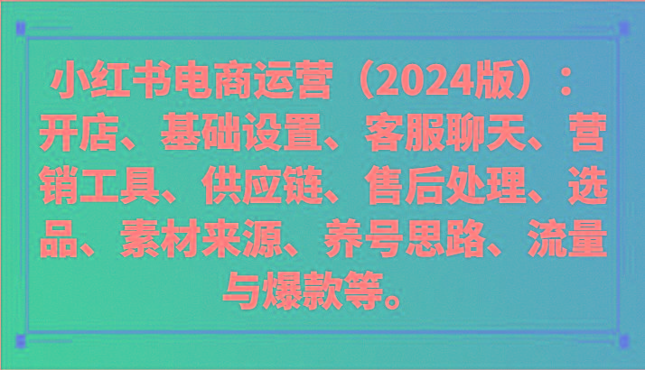 小红书电商运营(2024版)：开店、设置、供应链、选品、素材、养号、流量与爆款等-易创云