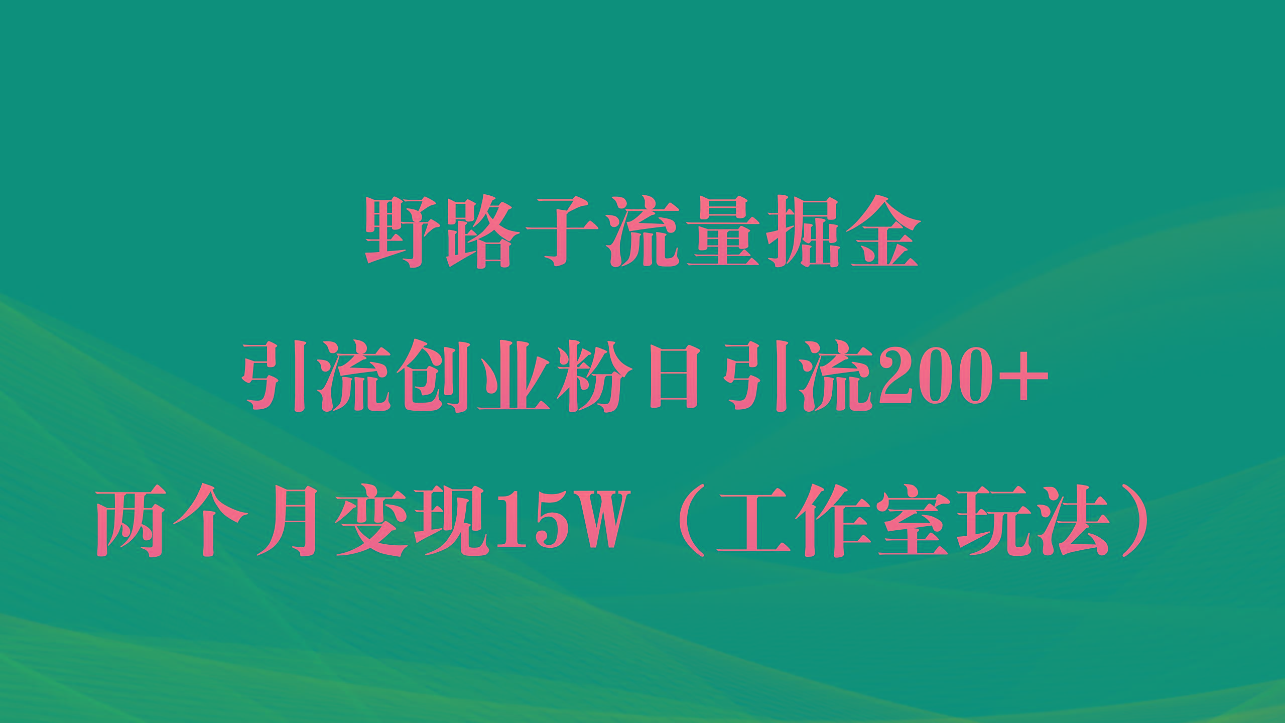 (9513期)野路子流量掘金，引流创业粉日引流200+，两个月变现15W(工作室玩法))-易创云