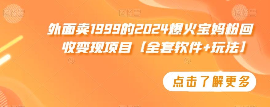 外面卖1999的2024爆火宝妈粉回收变现项目【全套软件+玩法】【揭秘】-易创云