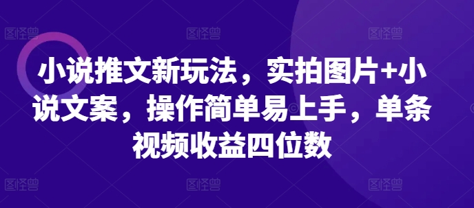 小说推文新玩法,实拍图片+小说文案,操作简单易上手,单条视频收益四位数-易创云