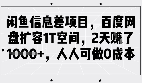 闲鱼信息差项目，百度网盘扩容1T空间，2天收益1k+，人人可做0成本-易创云