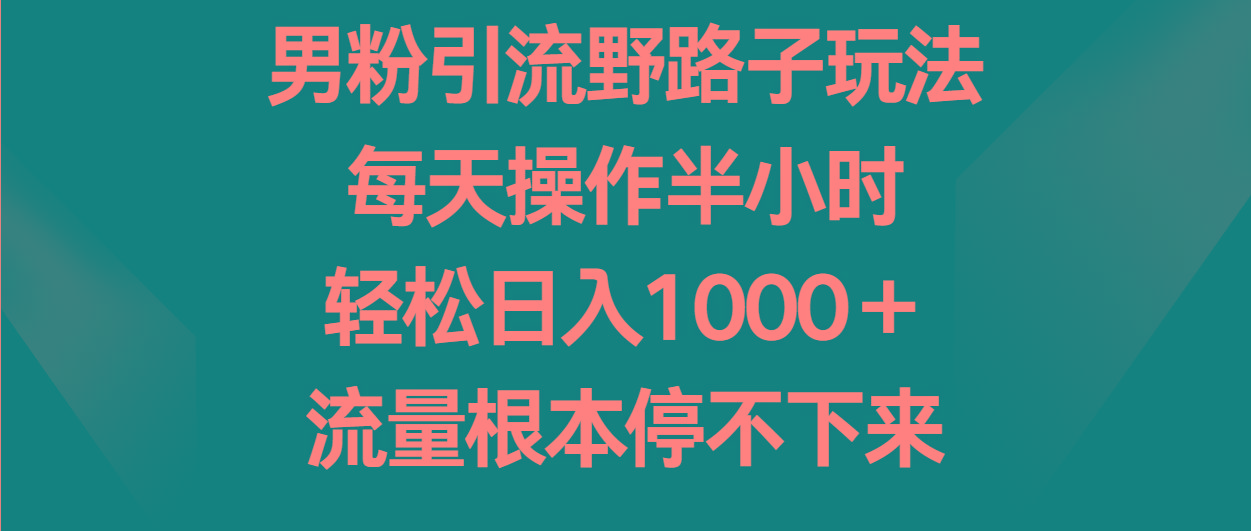 男粉引流野路子玩法，每天操作半小时轻松日入1000＋，流量根本停不下来-易创云