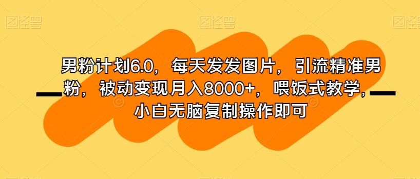 男粉计划6.0，每天发发图片，引流精准男粉，被动变现月入8000+，喂饭式教学，小白无脑复制操作即可-易创云