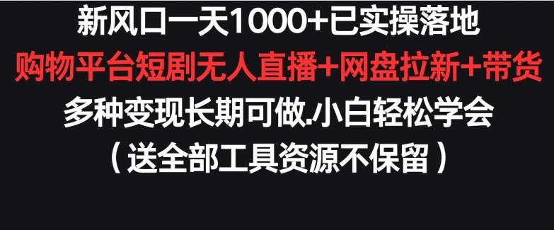 新风口一天1000+已实操落地购物平台短剧无人直播+网盘拉新+带货多种变现长期可做【揭秘】-易创云