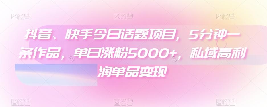 抖音、快手今日话题项目，5分钟一条作品，单日涨粉5000+，私域高利润单品变现-易创云