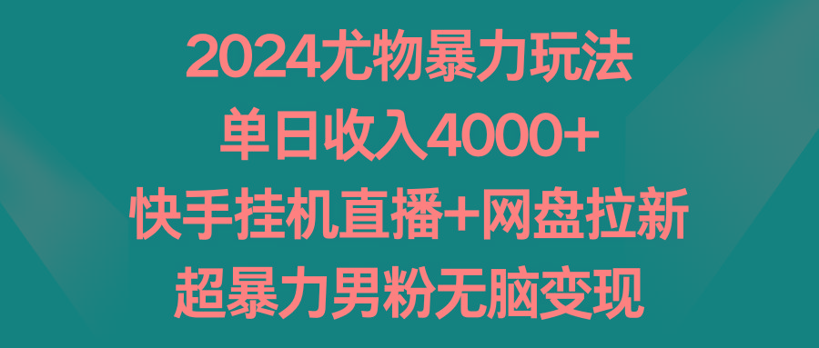 2024尤物暴力玩法 单日收入4000+快手挂机直播+网盘拉新 超暴力男粉无脑变现-易创云