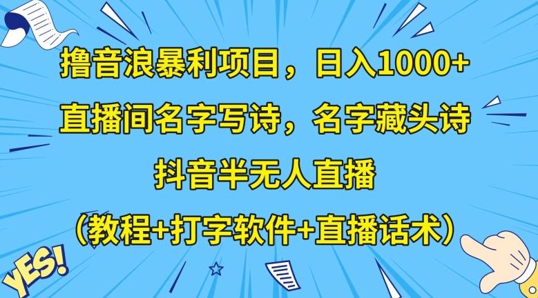 撸音浪暴利项目，日入1000+，直播间名字写诗，名字藏头诗，抖音半无人直播（教程+打字软件+直播话术）【揭秘】-易创云