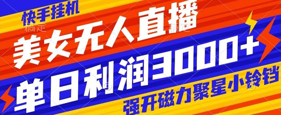 快手挂机，美女无人直播，强开磁力聚星小铃铛，日入3000+-易创云