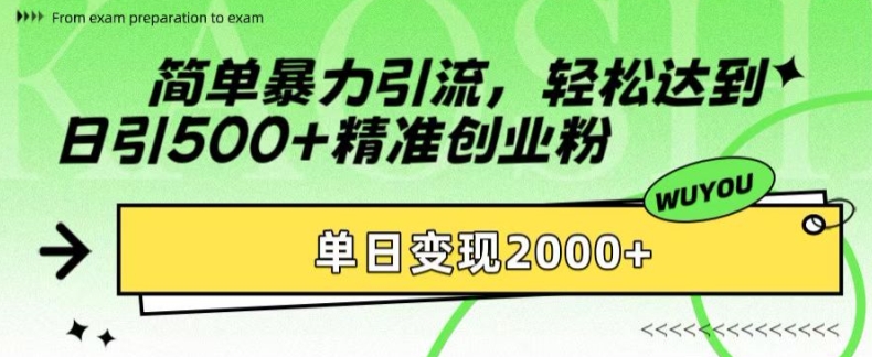 简单暴力引流，轻松达到日引500+精准创业粉，单日变现2k【揭秘】-易创云